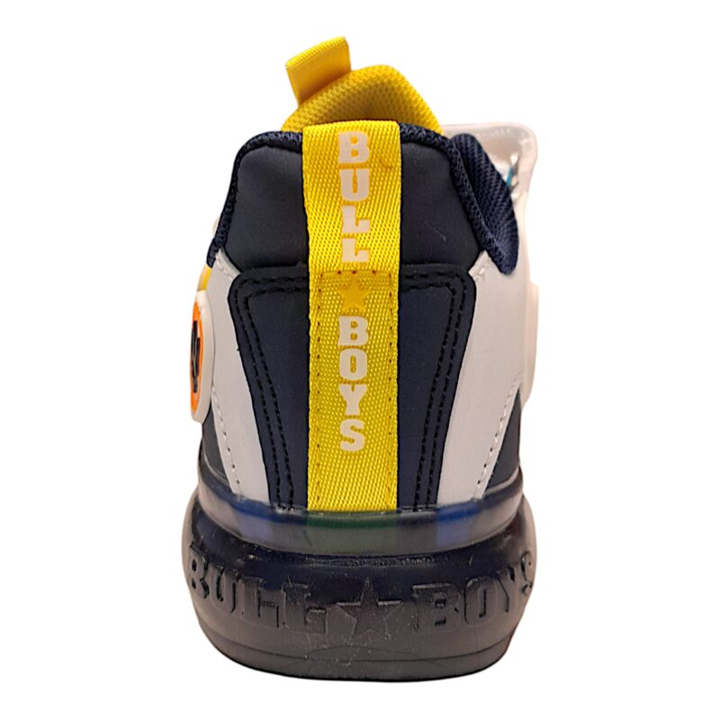 Sneaker per bambino retata T-Rex bianco-blu-multicolor con luci e suono roar – Bull Boys