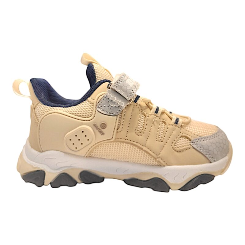 Sneaker per bambino retata t-rex beige-grigio con luci e suono roar – Bull Boys