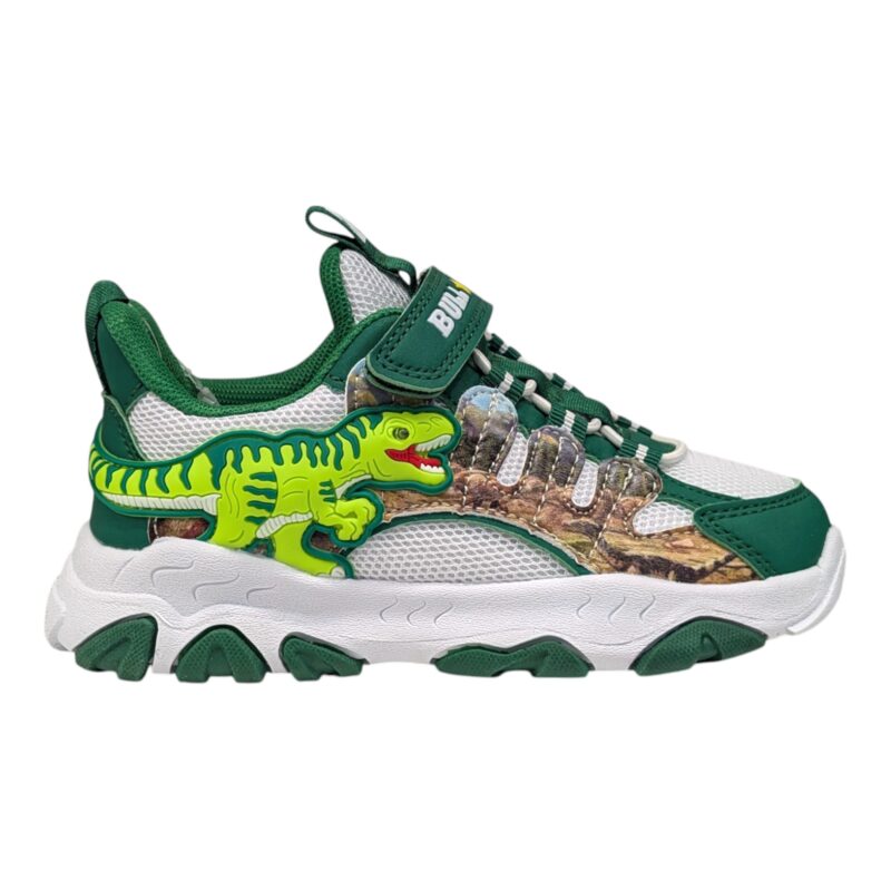 Sneaker per bambino retata t-rex bianco-verde con luci e suono roar – Bull Boys