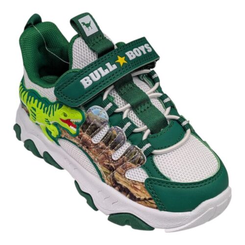Sneaker per bambino retata t-rex bianco-verde con luci e suono roar – Bull Boys