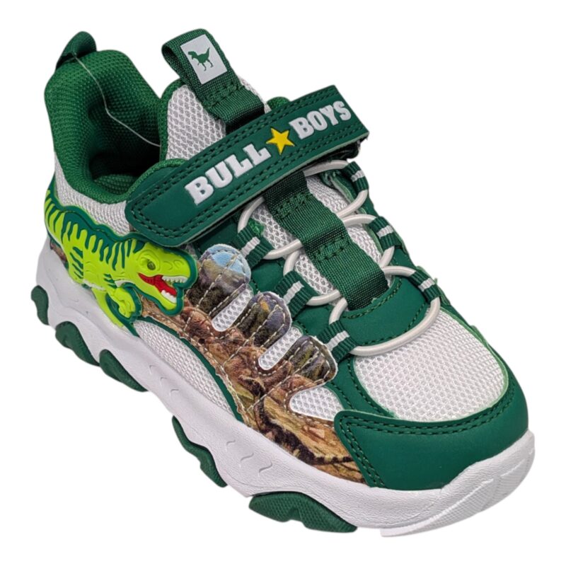 Sneaker per bambino retata t-rex bianco-verde con luci e suono roar – Bull Boys