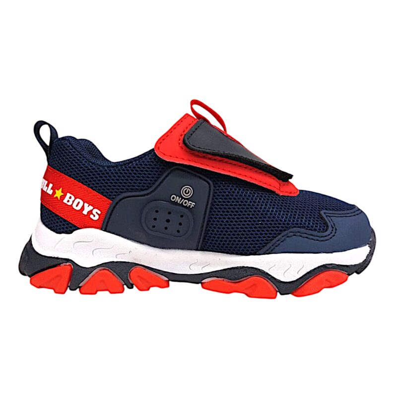 Sneaker per bambino retata t-rex blu-rosso-nero con luci – Bull Boys