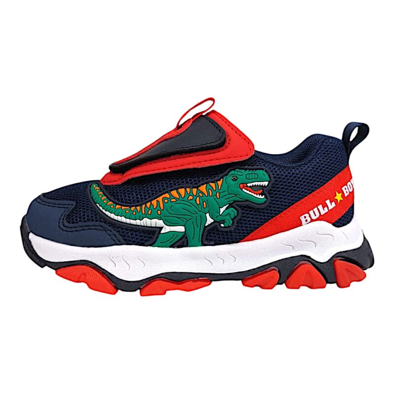 Sneaker per bambino retata t-rex blu-rosso-nero con luci – Bull Boys