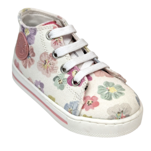 Sneaker primi passi bambina Magic modello converse bianco con fiori multicolor e lacci – Falcotto