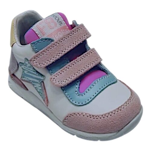 Sneaker primi passi bambina New Ferdi bianco-rosa con stella celeste e doppio strappo – Falcotto