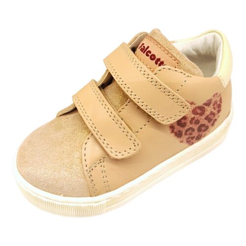 Sneaker primi passi bambina glitter rose-cipria con cuore maculato e doppio strappo – Falcotto