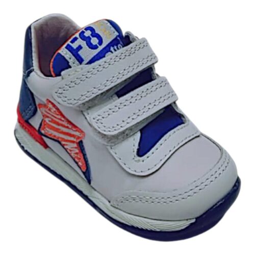 Sneaker primi passi bambino New Ferdi bianco-blu con stella arancio e doppio strappo – Falcotto