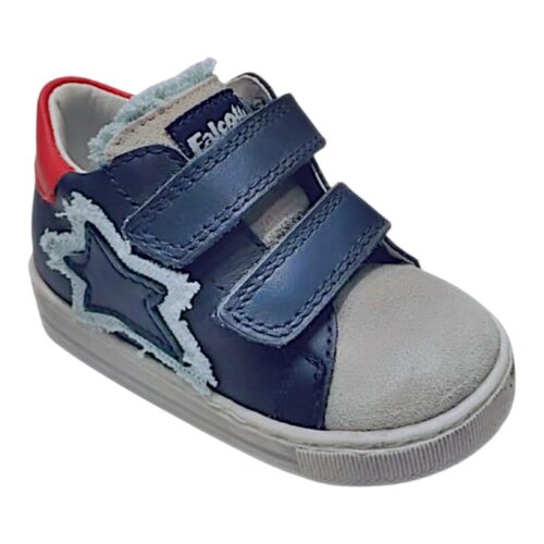 Sneaker primi passi bambino ageris navy-grey con stella laterale e doppio strappo – Falcotto