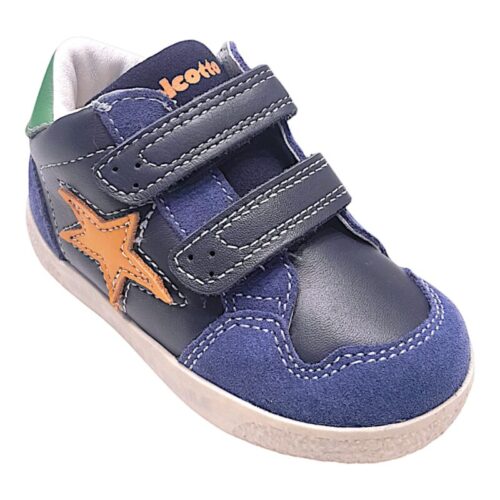 Sneaker primi passi bambino blu con stella arancio e doppio strappo – Falcotto