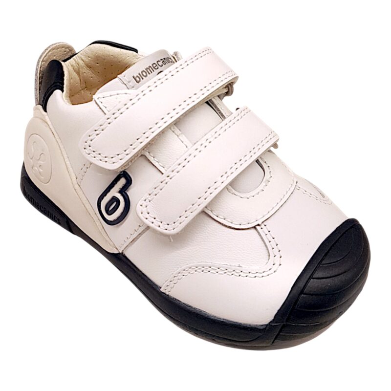 Sneaker primi passi bianco e blu con doppio strappo – BIOMECANICS