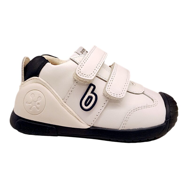 Sneaker primi passi bianco e blu con doppio strappo – BIOMECANICS