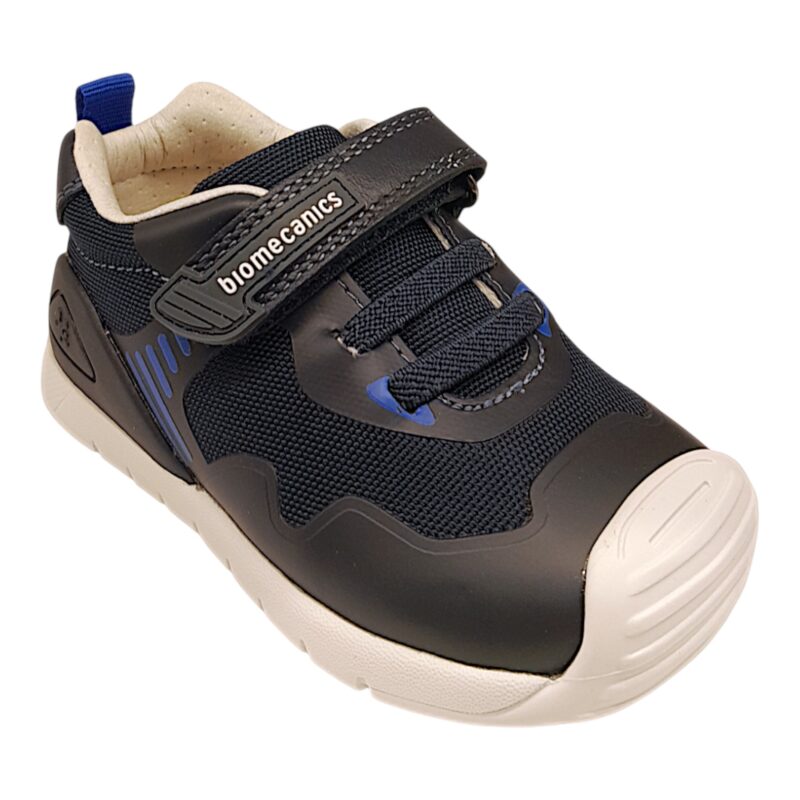 Sneaker primi passi blu oceano con strappo e lacci elastici – Biomecanics