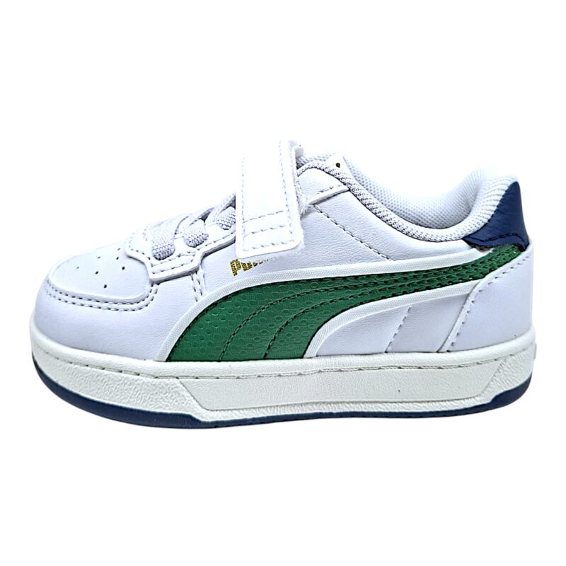 Sneaker primi passi in similpelle bianca-verde per bambino con doppio strappo - Puma 3 Sneaker primi passi in similpelle bianca-verde per bambino con doppio strappo - Puma