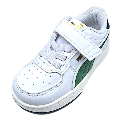 Sneaker primi passi in similpelle bianca-verde per bambino con doppio strappo - Puma