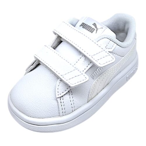 Sneaker primi passi in similpelle bianco-argento holographic per bambina con doppio strappo - Puma