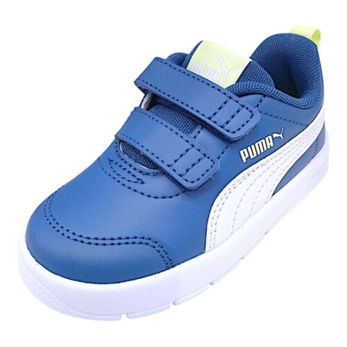 Sneaker primi passi in similpelle blu-bianca per bambino con doppio strappo - Puma