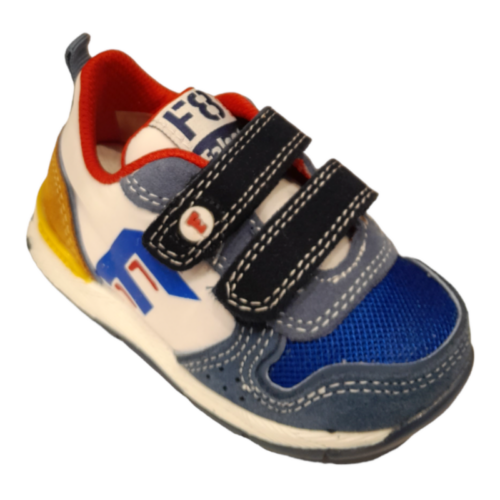 Sneaker primi passi per bambino Hack blu-bianco-giallo con doppio strappo – Falcotto