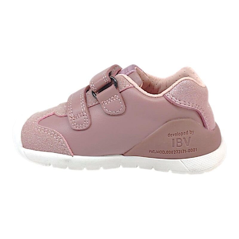 Sneaker primi passi rosa antico con strisce metallic pink-pink-glitter pink con strappi – Biomecanics