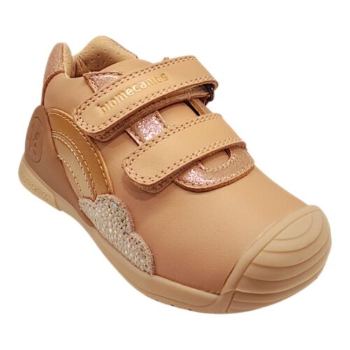 Sneaker primi passi rosa con arcobaleno gold-pink e doppio strappo – BIOMECANICS