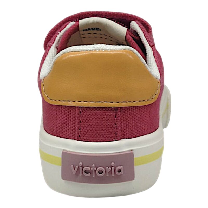 Sneaker rosa scuro per bambina in cotone con "V" celeste e doppio strappo – Victoria 4 Sneaker rosa scuro per bambina in cotone con V celeste e doppio strappo – Victoria