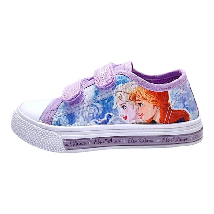 Sneaker sportiva Frozen in tessuto white-lilac con doppio strappo e luci - Silver 