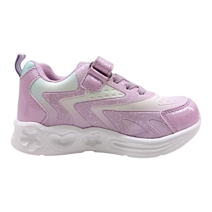Sneaker sportiva bambina Frozen lilac con strappo, lacci elastici e luci - Silver