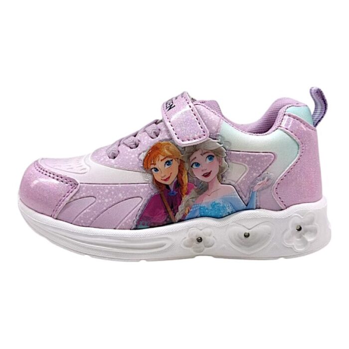 Sneaker sportiva bambina Frozen lilac con strappo, lacci elastici e luci - Silver
