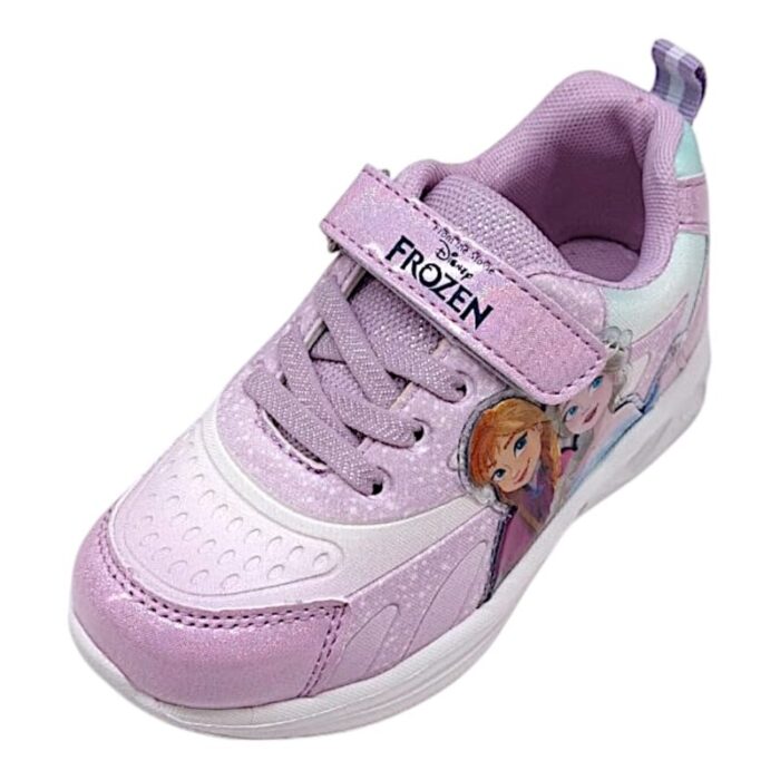 Sneaker sportiva bambina Frozen lilac con strappo, lacci elastici e luci - Silver