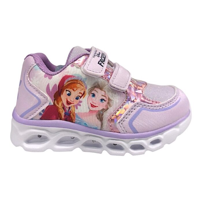 Sneaker sportiva bambina Frozen pink-lilac con doppio strappo e luci - Silver