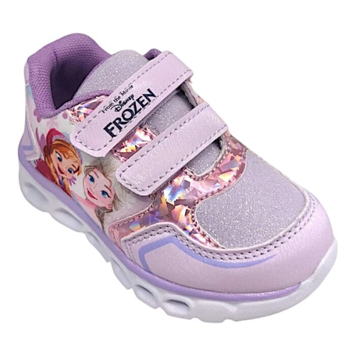 Sneaker sportiva bambina Frozen pink-lilac con doppio strappo e luci - Silver