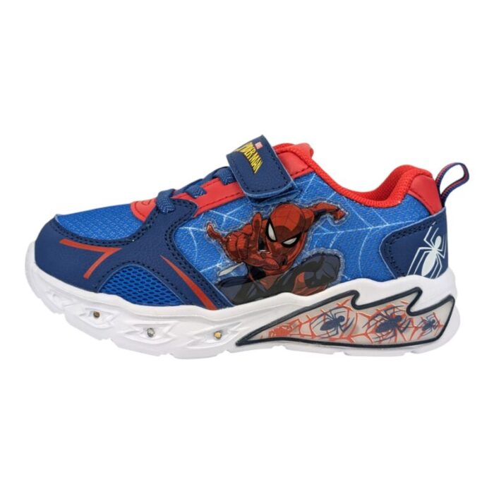 Sneaker sportiva bambino blu-rossa spider-man con strappo, lacci elastici e luci - Silver