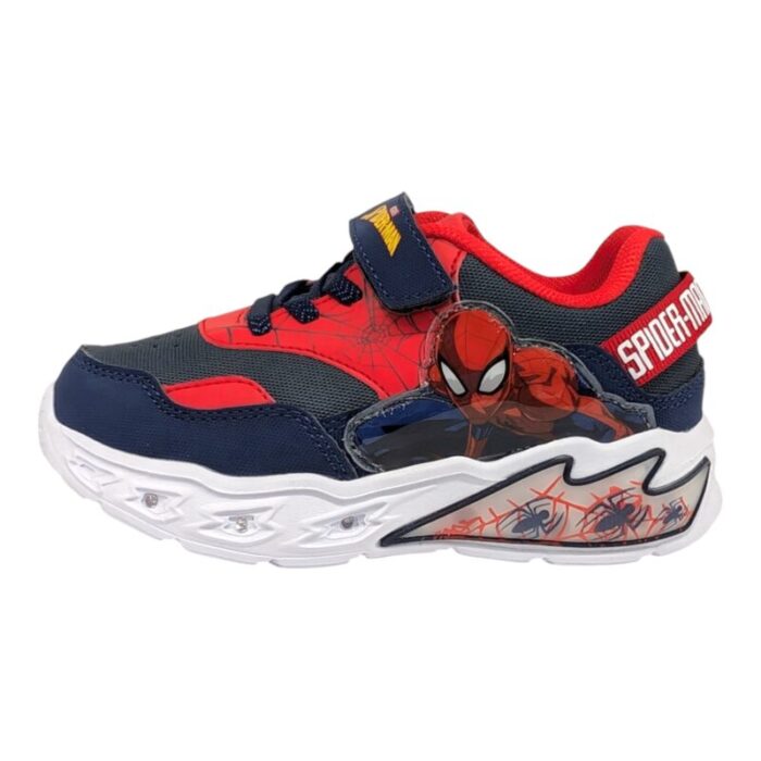 Sneaker sportiva bambino blu-rossa spider-man con strappo, lacci elastici e luci - Silver