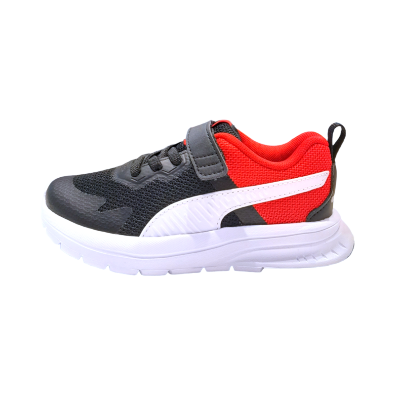 Sneaker sportiva in tessuto retato nera-rossa per bambino primi passi con strappo e lacci elastici - Puma 3 Sneaker sportiva in tessuto retato nera-rossa per bambino primi passi con strappo e lacci elastici - Puma