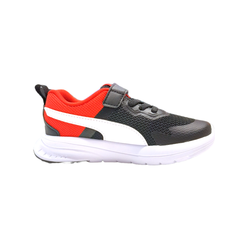 Sneaker sportiva in tessuto retato nera-rossa per bambino primi passi con strappo e lacci elastici - Puma 2 Sneaker sportiva in tessuto retato nera-rossa per bambino primi passi con strappo e lacci elastici - Puma