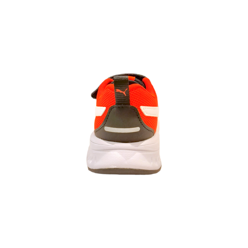 Sneaker sportiva in tessuto retato nera-rossa per bambino primi passi con strappo e lacci elastici - Puma 4 Sneaker sportiva in tessuto retato nera-rossa per bambino primi passi con strappo e lacci elastici - Puma