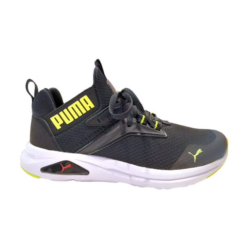 Sneaker sportiva in tessuto retato nero per bambino con logo Puma laterale e lacci elastici - Puma 2 Sneaker sportiva in tessuto retato nero per bambino con logo Puma laterale e lacci - Puma