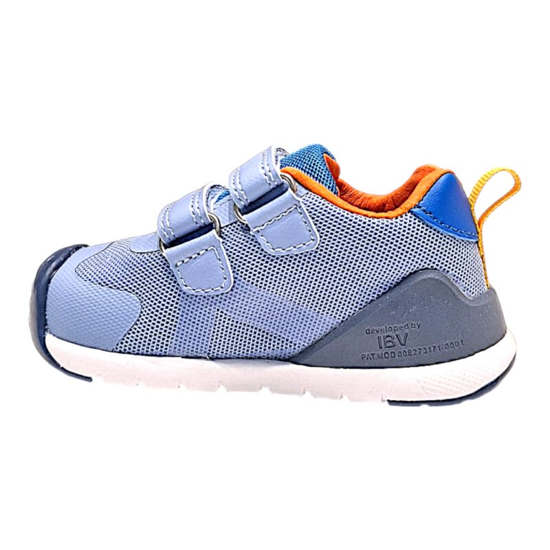 Sneaker sportiva per bambino primi passi in tessuto azzurro-arancione con doppio strappo – Biomecanics 3 Sneaker sportiva per bambino primi passi in tessuto azzurro-arancione con doppio strappo – Biomecanics