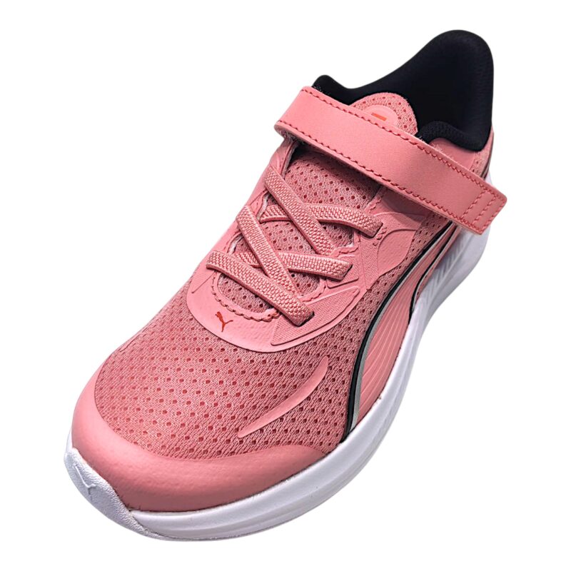 Sneaker sportiva rosa-bianca in tessuto mesh synth per bambina con strappo e lacci elastici - Puma 1 Sneaker sportiva rosa-bianca in tessuto mesh synth per bambina con strappo e lacci elastici - Puma