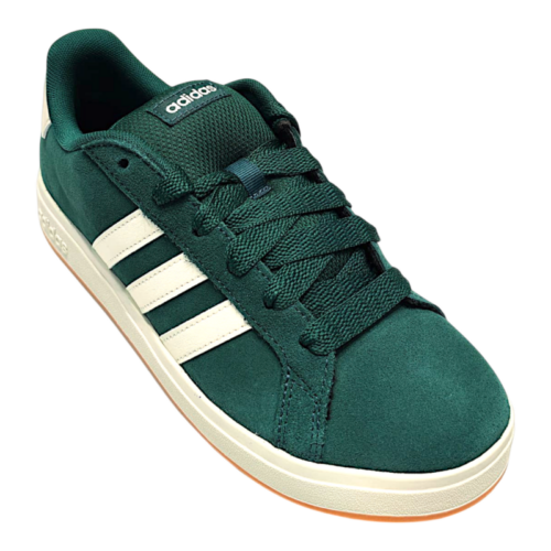 Sneaker sportiva unisex retata verde-bianca in pelle scamosciata con lacci elastici – Adidas 7 Sneaker sportiva verde-bianca unisex in pelle scamosciata con lacci – Adidas