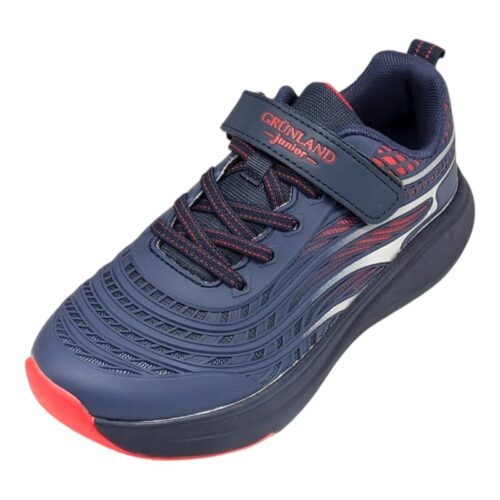 Sneaker sportive blu-orange per bambino con dettagli arancioni, lacci elastici e strappo – Grünland