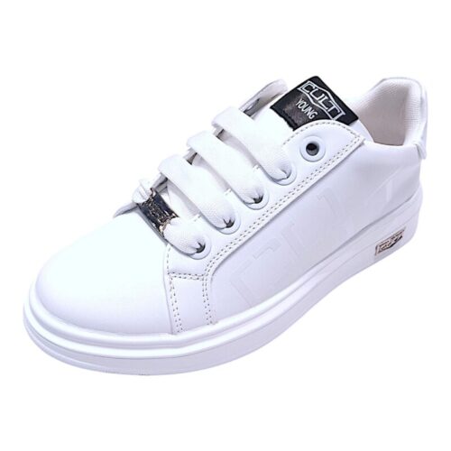 Sneaker stan bianca in similpelle per bambina con lacci e cerniera - Cult