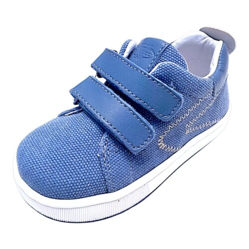 Sneaker unisex in tessuto blu primi passi in pelle e tessuto blu jeans – Balducci