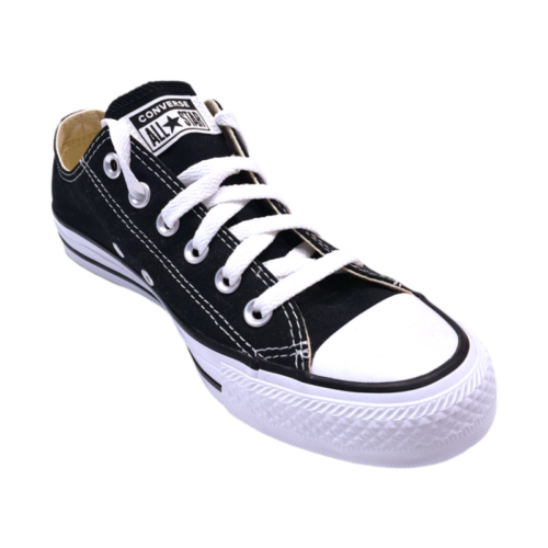Sneakers Chuck Taylor All Star basse nere in tessuto per bambini con lacci bianchi - Converse