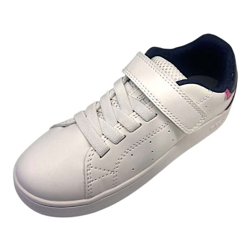 Sneakers Eclyper bianche-blu per bambina-ragazza con inserto fucsia glitterato, strappo e lacci elastici - Geox 1 Sneakers Eclyper bianche per bambina con dettagli e interno blu, inserti fucsia glitterati, strappo e lacci elastici - Geox