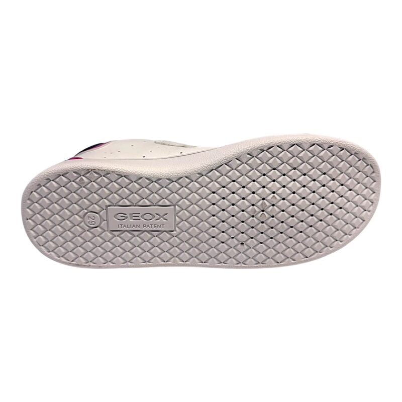 Sneakers Eclyper bianche-blu per bambina-ragazza con inserto fucsia glitterato, strappo e lacci elastici - Geox 5 Sneakers Eclyper bianche per bambina con dettagli e interno blu, inserti fucsia glitterati, strappo e lacci elastici - Geox