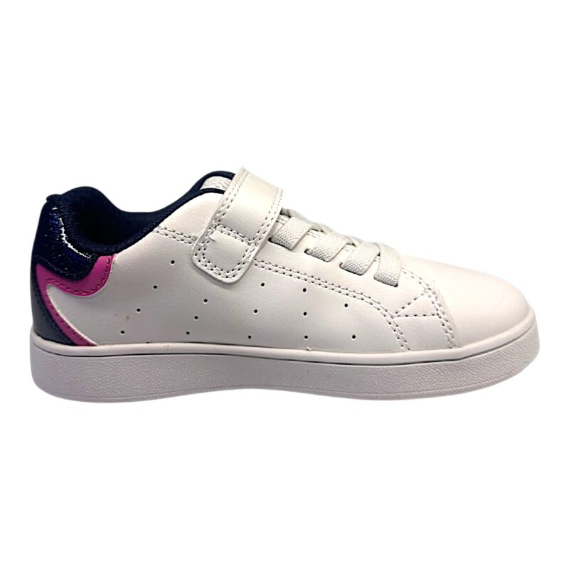 Sneakers Eclyper bianche-blu per bambina-ragazza con inserto fucsia glitterato, strappo e lacci elastici - Geox 2 Sneakers Eclyper bianche per bambina con dettagli e interno blu, inserti fucsia glitterati, strappo e lacci elastici - Geox