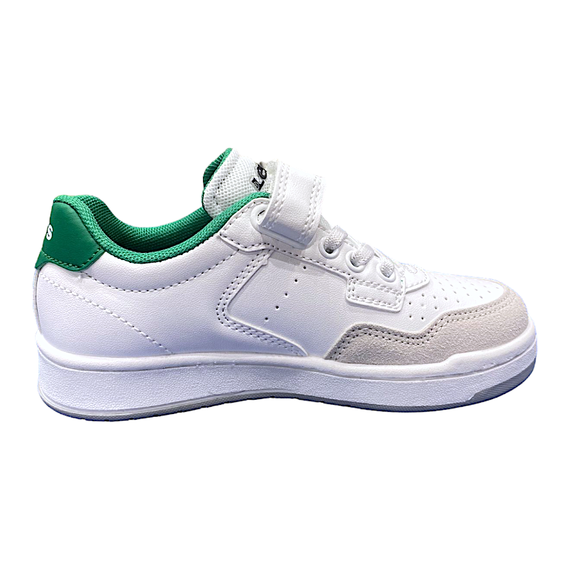Sneakers Kingdom bianche-verdi in similpelle per bambino con strappo e lacci elastici - Levi's 2 Sneakers Kingdom bianche-verdi in similpelle per bambino con strappo e lacci elastici - Levi's