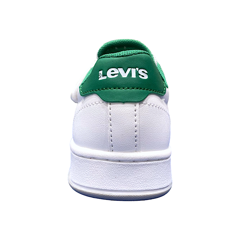Sneakers Kingdom bianche-verdi in similpelle per bambino con strappo e lacci elastici - Levi's 4 Sneakers Kingdom bianche-verdi in similpelle per bambino con strappo e lacci elastici - Levi's