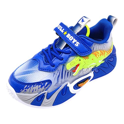 Sneakers T-Rex royal blue-lime green con lacci elastici strappo e luci per bambino – BULL BOYS