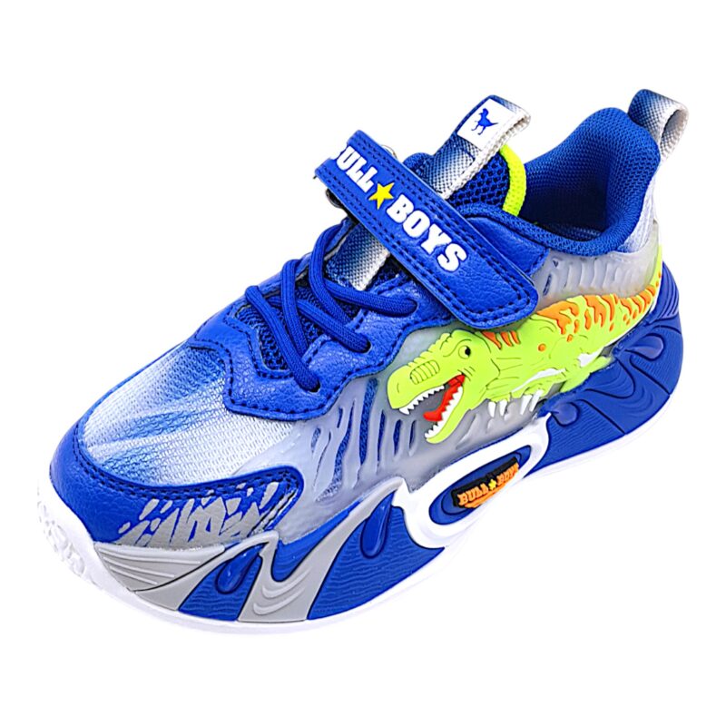 Sneakers T-Rex royal blue-lime green con lacci elastici strappo e luci per bambino – BULL BOYS